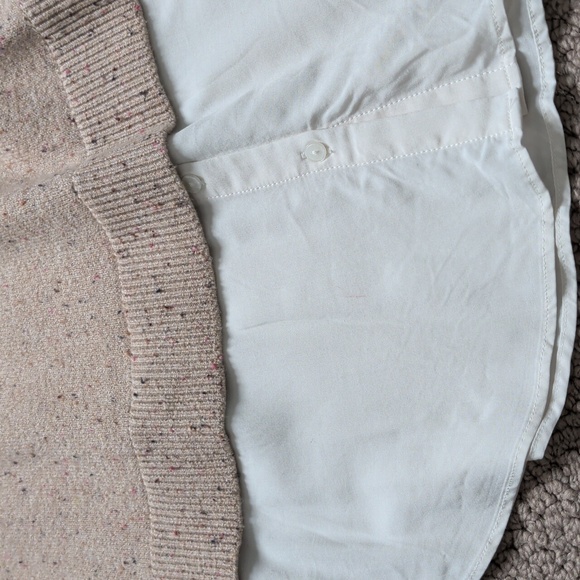 Neutral Marled Sweater Peter Pan Collar and Layered Shirt Hemline - Picture 10 of 12